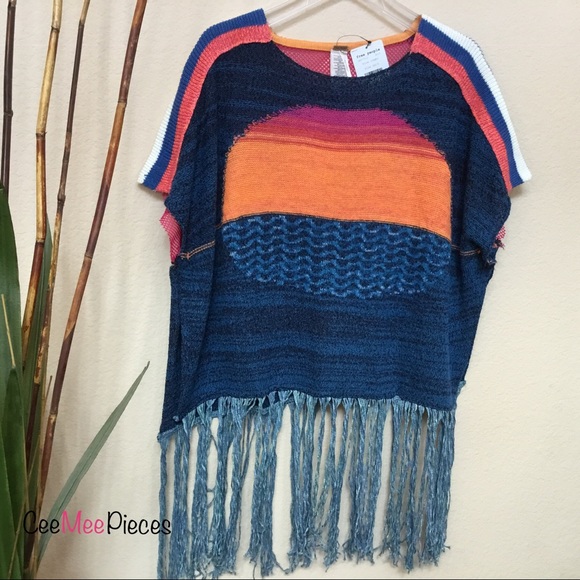 Free People Sunset Fringe Poncho, XS/S, M/L NWT - Picture 2 of 8